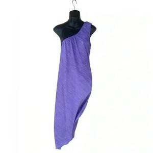 Kurious women’s purple one shoulder dress sz L asymmetrical textured fabric used